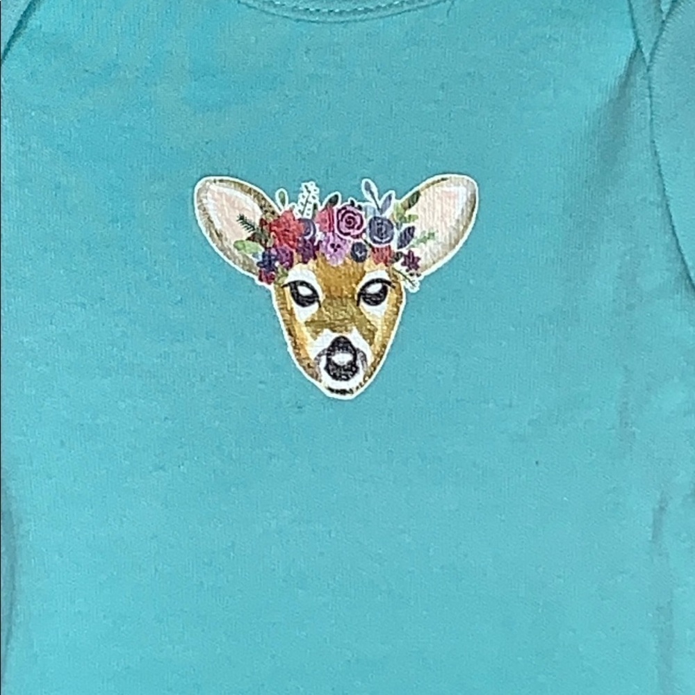 Teal newborn 0-3 deer with floral crown onesie New